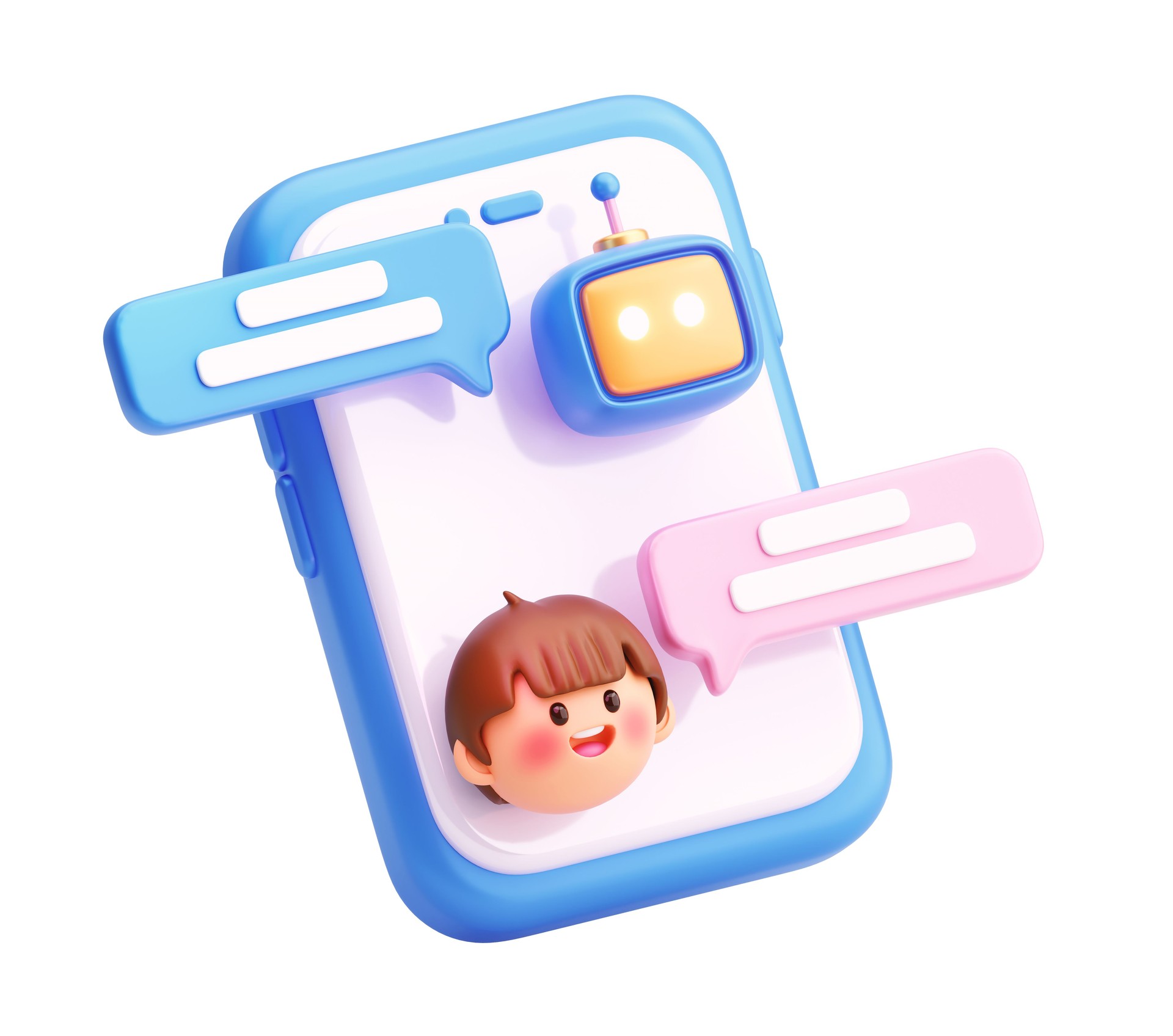 3D Chatbot and Human Conversation on Smartphone with Speech Bubbles and Cute Characters